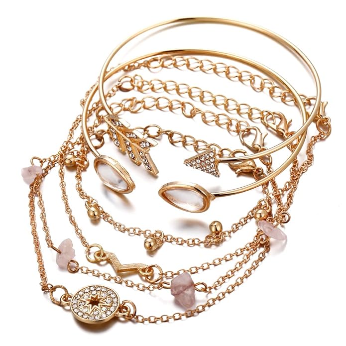 Fashion Latest Stylish Multilayer Gold-Plated Bangle Bracelet for Women and Girls